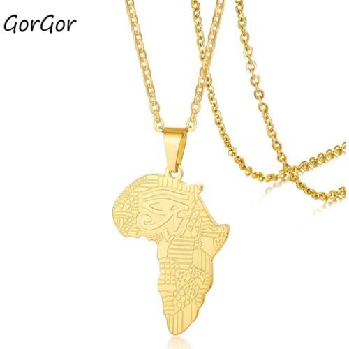 GorGor Necklace Men Stainless Steel Golden Africa Map Geometry Pattern National Culture Individuality Fashion Jewelry PN-1188