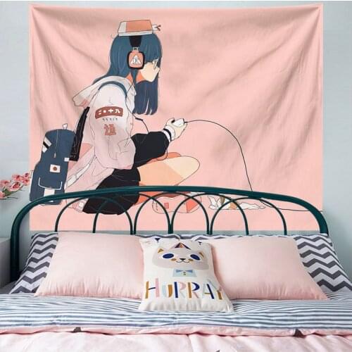 Kawaii Room Decor Tapestry Wall Hanging Girl Pink Anime Bed Room Home Tapiz Dormitory Bohemian Hippie Aesthetic Beach Towel
