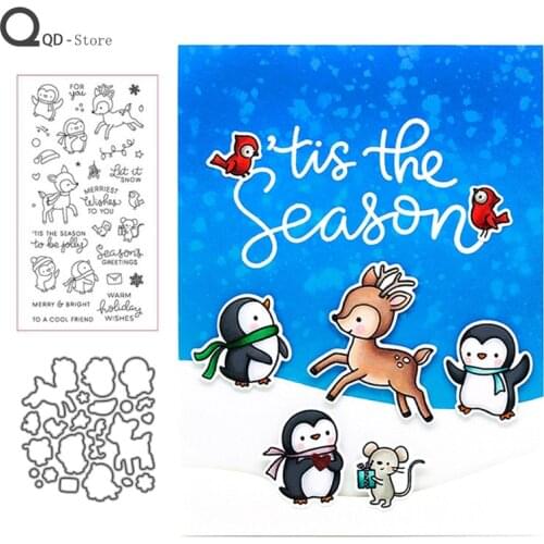 Winter Penguin Deer Cutting Dies Stamps Dies Scrapbooking Mold Cut Handmade Tools DIY Greeting Card Craft Decoration Metal Dies