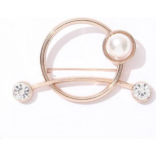 Ring Brooch Faux Pearl Anti-exposed All-match Comfortable Alloy Rhinestone Scarf Clip for Decor Geometrical Shape Scarf Buckle