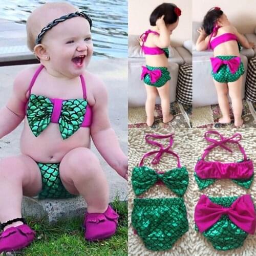 Toddler Kids Baby Girls Mermaid Bikini Set Bowknot Swimwear Swimsuit Bathing Two-Piece Suit Beachwear Outfits Summer Clothing