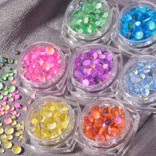 Candy Colors Transparent Mermaid Round Glass Crystal Beads Mixed Size Nail Rhinestone Glitter Manicure 3D Nail Art Ornament