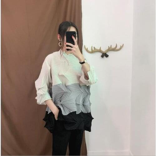 Miyake Pleated Diamond Pleated Shirt Autumn New Style Pleated T-shirt Pleated Slim Plus Size