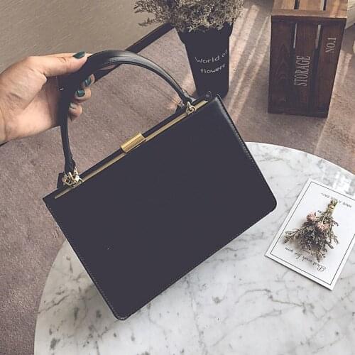Fashion Clasp Women Handbags Metal Frame Design Black Office Female Purse High Quality PU Leather Ladies Shoulder Messenger Bags