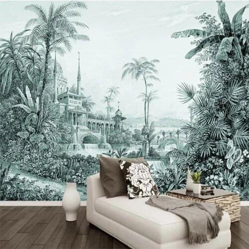 Custom 3D mural hand-painted tropical rainforest landscape background wall home decoration Self Adhesive wallpaper Waterproof