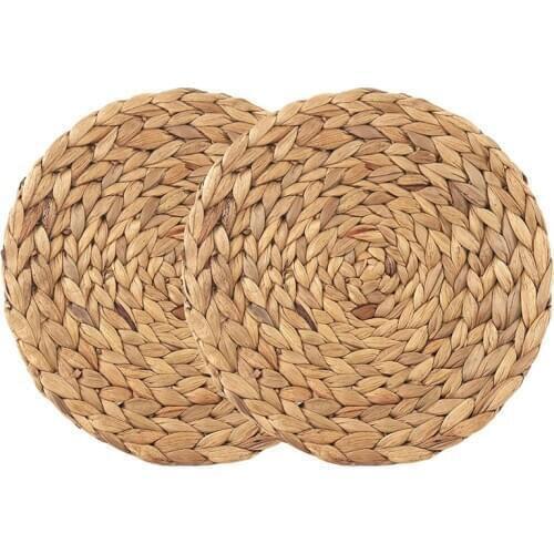 New Natural Handmade Straw Woven Placemat Wooden Round Braided Mat Heat Resistant Hot Insulation Anti-Skidding Pad Water Hyacint