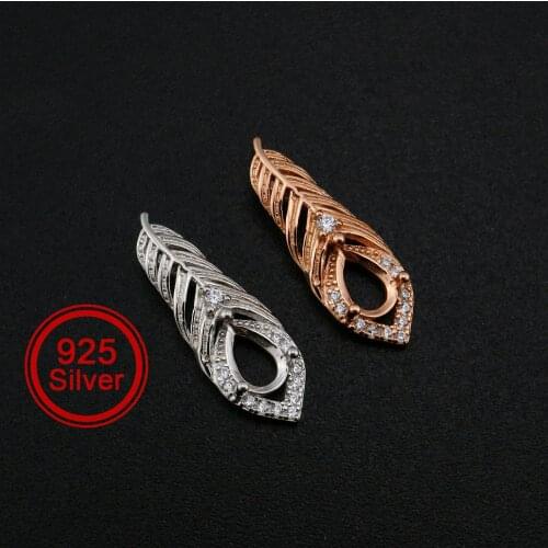 4x6MM Pear Prong Pendant Settings Feather Solid 925 Sterling Silver Rose Gold Plated Charm Bezel DIY Gemstone Supplies 1431092