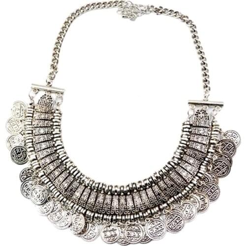 Bohemian Ethnic Tribal Silver Belly Dance Coin Tassel Choker Bib Necklace Belly Dancing Jewelry