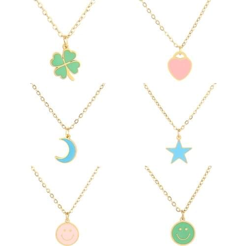 Exquisite Color Star Moon Heart Necklace Stainless Steel Necklace For Women Smiley Necklace Geometric Chain Necklace Jewelry