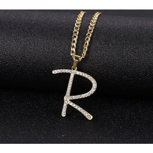 Custom 26 Letter Necklaces Initial Name Necklace High-Quality Stainless steel Diamond Pendant Hip hop Jewelry For Men Women