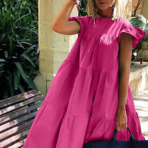Summer dresses for women 2021 Round Neck Short Sleeve Solid Color Summer Loose Midi Dress for Daily Life Blue xxl vestidos