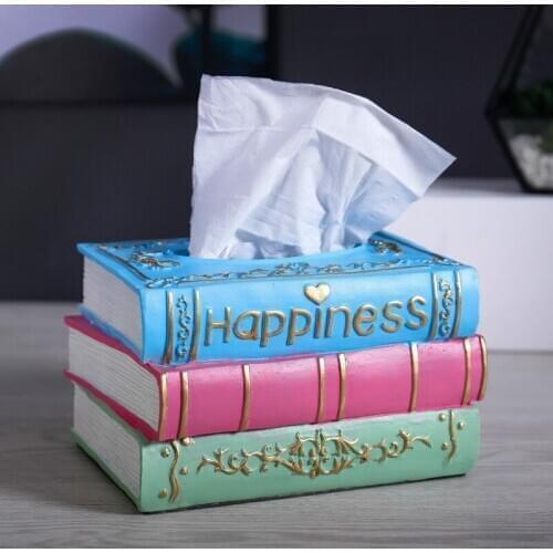 Retro Living Room Decorative Tissue Box for Old Household Study Bedroom Rectangular Creative Book Resin Paper Storage Ornaments