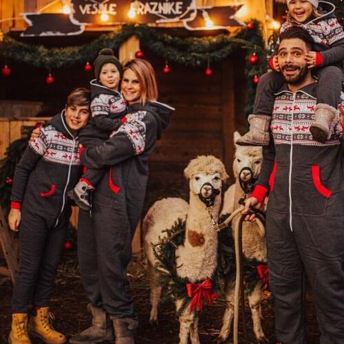 Christmas Family Kids Adult Matching Pajamas Set Hooded Reindeer Print Jumpsuit Fashion Casual Outfit Nightwear