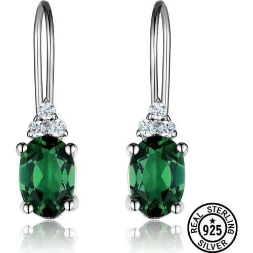 925 Sterling Silver Earrings Russian Oval Created Nano Emerald Delicate Clip Earrings for Women Gifts Classic Fine Jewelry