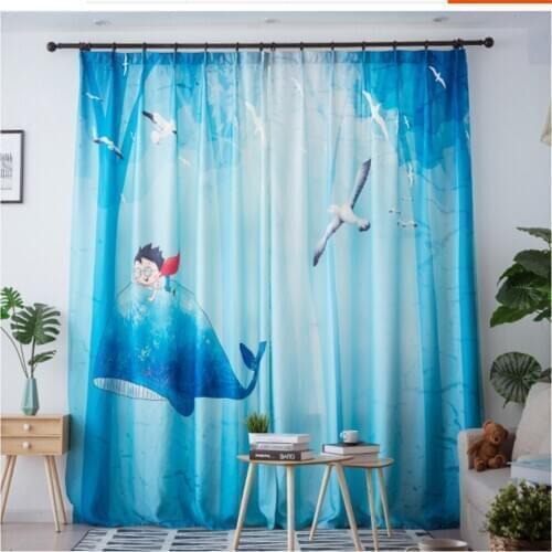 Blue cartoon boys and girls childrens room printing custom blackout curtains modern minimalist curtains soundproof windproof