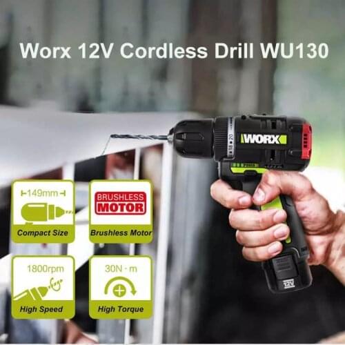 WORX WU130 professional tool 12V Brushless motor Drill Cordless electric Screwdriver with 2 battery and charger