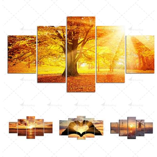 Modern Canvas Painting 5 Pcs Sunset Landscape Wall Art Autumn Scenery for Living Roon HD Print Modular Natral Picture Home Decor