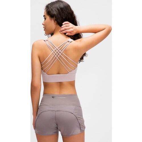 GUTASHYE Nude Sports Bra Back Cross Yoga Bra Push Up Shockproof Fitness Gym Fitness Bras Crop Tops Women Plain Yoga Workout Bras