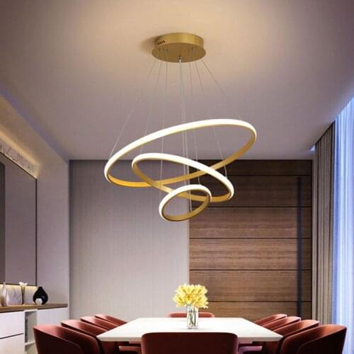 Nordic Gold White Coffee Color Round Ring LED Chandelier for Bedroom Living Dining Study Room Home 110V 220V Indoor Decor Light