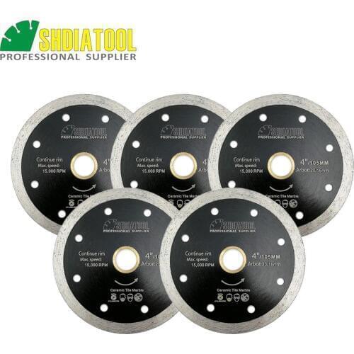 SHDIATOOL 5pcs Diameter 4"/105mm Hot pressed Thin Continue Rim Diamond Blade Cutting Disc SawBlade Cutting Disc Diamond Wheel
