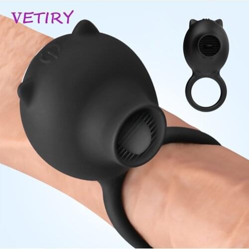 VETIRY Penis Ring Vibrator for Men 3 Speed Clit Tongue Licking for Women Vagina Massage Cock Ring Sex Toys for Couple Delay Ring