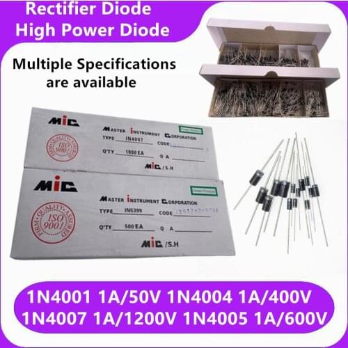 1000 Pcs/lots 1N4007 10A10 1N5408 1N5819 50V 1A 1000V 1200V DO-41 High Quality Rectifier Diode Stage 1N4001 High Power Diodes