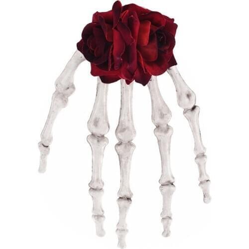 Halloween large skull hand bone rose flower headdress hair clip buckle punk style dark style prank jewelry gift
