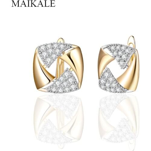 MAIKALE New Micro Wax Inlay Hollow Square Gold Stud Earrings Luxury Fashion Natural Zirconia Earrings for Women Jewelry brincos