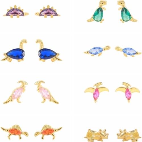 CANNER Tropical Forest Small Animal Dinosaur Earrings For Women 925 Sterling Silver Piercing Stud Earrings Pendientes Jewelry