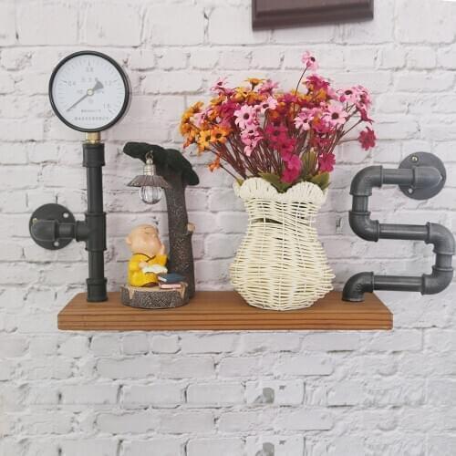 1 Retro Pipe Shelf Industrial Storage Holder Wooden Wall Mounted Kitchen Rack Living Room office Bracket Holder Home Decor