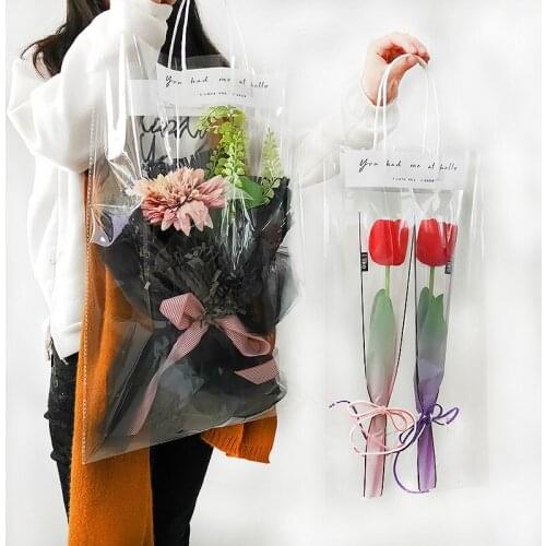 10pcs/lot Portable Fresh Flower Bouquet Carry Bag Transparent Gift Packaging Bags Waterproof Single Rose Bag
