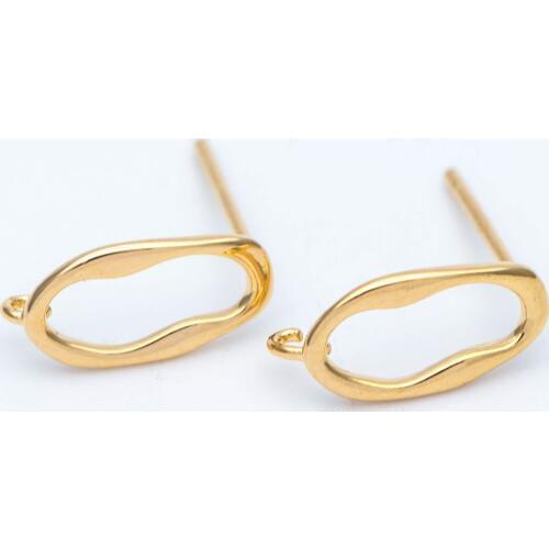 10pcs Gold Oval Ear Posts, Geometric Stud Earrings with Open Loops, DIY Ear Wire Findings (GB-676)