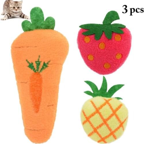 3PCS Plush Catnip Toy Teeth Grinding Interactive Strawberry Pineapple Carrot Fruit Cat Toy Plush Gatos Pet Kitten Chew Toy