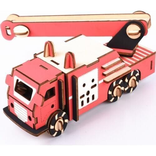 3D Puzzle DIY Creative 3D Fire truck Wooden Model Building Kit Toy Hobby Gift for Kids Adult P68