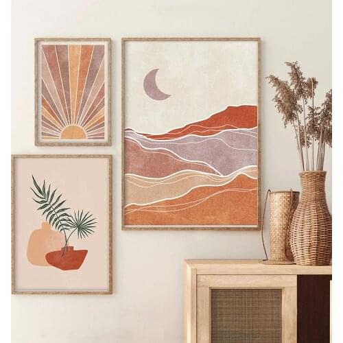 Abstract Landscape Sun and Moon Scene Boho Canvas Prints Painting Wall Art Pictures Posters for Living Room Home Decor No Frame