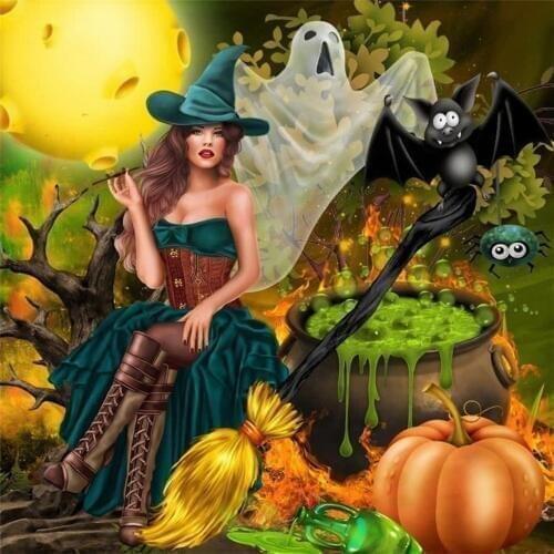 Wholesale full diamond painting cross stitch Halloween black witch Home Decoration mosaic picture Unfinished Diamond Embroidery