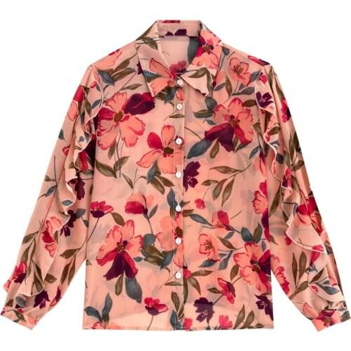 Fashion Blouses Woman 2021 Ruffles Long Sleeve Women Shirts Floral Print Chiffon Blouse Women Tops Womens Tops And Blouses B928