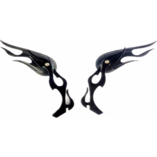 Black FLAME CUSTOM SIDE REARVIEW MIRRORS 8MM 10MM FOR HARLEY MOTORCYCLE CRUISER