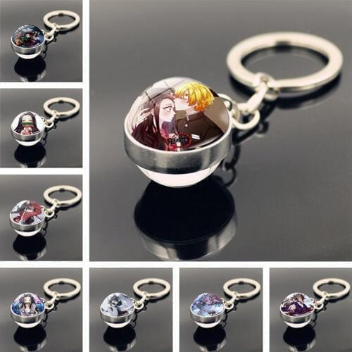 Japan Anime Demon Slayer Kimetsu no Yaiba Kamado Tanjirou Kamado Nezuko key chain pendant double-sided glass key chain key ring