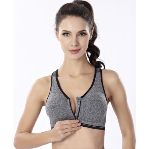 Plus Size Top Women Zipper Lingerie Wireless Sports Bra Underwear Shockproof Push Up Gym Fitness Athletic Running Yoga Bra