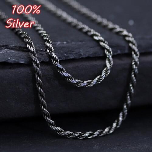 Genuine 925 Sterling Silver Retro Twist Chain For Men and Woman 45/50/55/60/65/70/75mm Long Chain Necklace Vintage Accessories