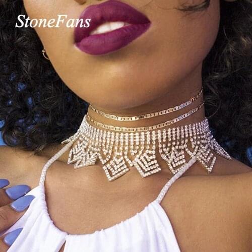 Stonefans Statement Tie Rhinestone Necklace Charms Choker for Women Bridal Weeding Necklace Collar Chain Silver Color Jewelry