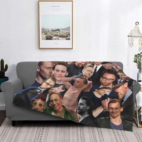 Tom Hiddleston Photo Collage Blanket Flannel Autumn/Winter Actor Breathable Ultra-Soft Throw Blankets for Sofa Office Quilt