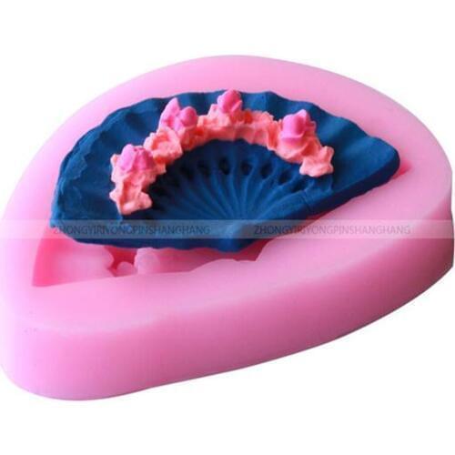 DIY Tools for Cake Decoration Fun Lace Vintage Fan Chocolate Liquid Silicone Pastry mould Pudding Ice Cube Soap Molds E040