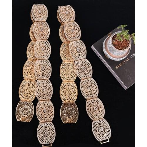 Classical Lady Carved Metal Waist Chain Moroccan Style Women Hollow Pattern Metal Belt