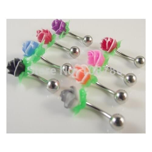 5pcs/lot curved eyebrow ring Eye Nail Rings stainless steel body piercing jewelry with black lace rose flower wholesale