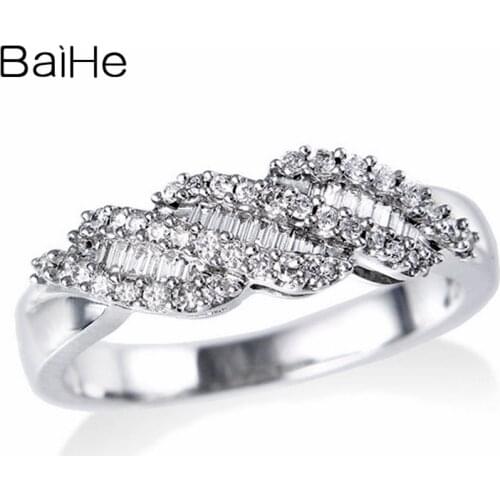 BAIHE Solid 14K White Gold 0.30ct H/SI Round Natural Diamonds Wedding Band Women Trendy Fine Jewelry gift Exquisite diamond Ring