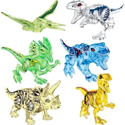 Assemble Building Blocks Crystal Dinosaur World Velociraptor T-Rex Triceratops Pterosaurs Model Bricks Figures Toys for Children