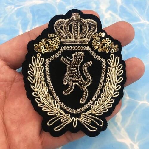 Crown Sequin lion Badge Cloth Patch Embroidery Appliques Sew on Stickers Cloth Jacket Bags Decoration DIY Sewing Supplies