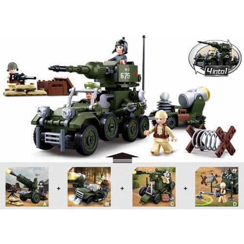 332Pcs Missile Vehicle 4 IN 1 Tank Model Educational Building Blocks Toys For Boy DIY Birthday Present Small Bricks Holiday Gift